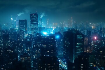 Fototapeta premium Futuristic cityscape with bright neon lights