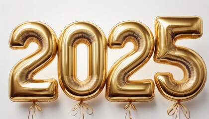 Gold balloons display the year 2025, symbolizing celebrations and new beginnings. Perfect for parties, events, and festive occasions.