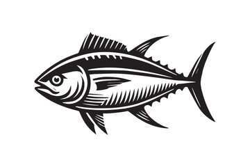 simple black an white tuna fish vector silhouette isolated on a white background