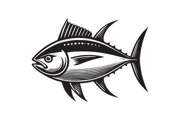 simple black an white tuna fish vector silhouette isolated on a white background