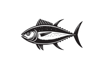 simple black an white tuna fish vector silhouette isolated on a white background