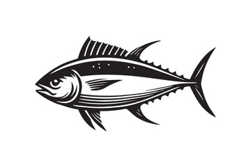 simple black an white tuna fish vector silhouette isolated on a white background