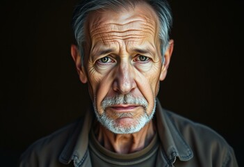 Obraz premium Somber portrait of a 60-year-old male with a disappointed expression