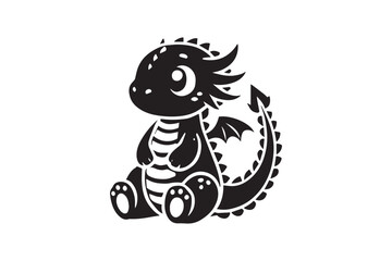 simple black an white baby dragon vector silhouette isolated on a white background