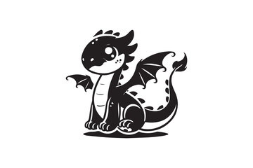 simple black an white baby dragon vector silhouette isolated on a white background