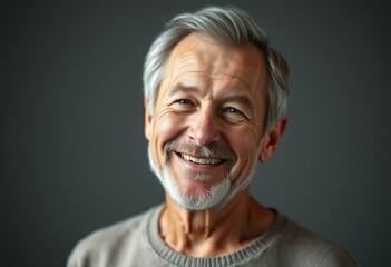Obraz premium Portrait of a smiling 60-year-old male with a gentle expression