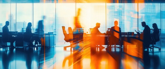 Busy Corporate Office with Motion Blur Effect