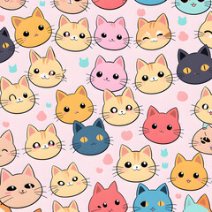 anime style cats in a pattern that would be good on a blanket