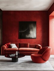 Red Room Modern Velvet Sofa and Armchair Design