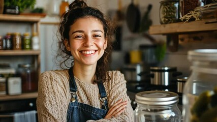 Happy girl learning traditional fermentation and preservation methods at home