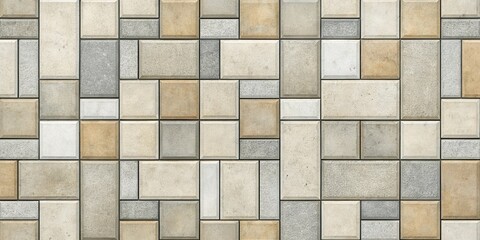 Textured Stone Wall Panel Design Featuring Rectangular and Square Tiles in Neutral Tones