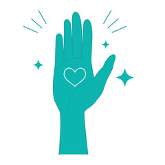 Obraz premium Open Hand with Sparkling Love Heart as Peace Care Symbol