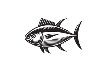 simple black an white tuna fish vector silhouette isolated on a white background