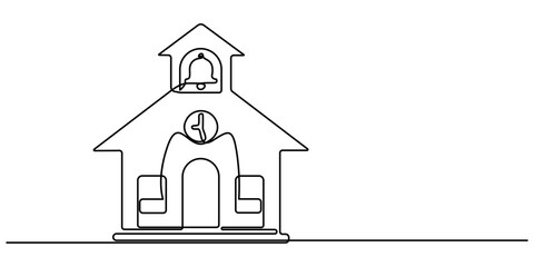 Continuous Line Drawing of School Icon. Hand Drawn Symbol Vector Illustration, Continuous one line drawing school building. Building and office concept. Single line draw design vector graphic pro. 