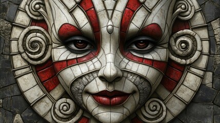 Intricate Stone Mosaic Portrait of a Woman's Face