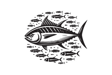 simple black an white tuna fish vector silhouette isolated on a white background