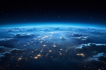 Fototapeta premium A Sweeping Panoramic Shot of Earth: Capturing Its Night Side from Space