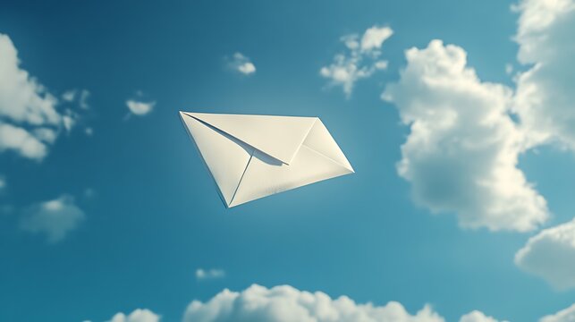Paper envelope flying in the blue sky