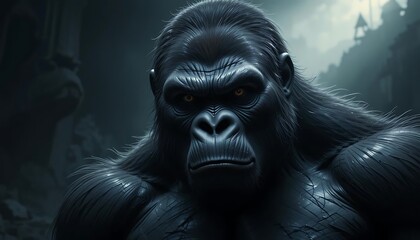 Powerful Gorilla Portrait Dark Moody Setting Intense Gaze