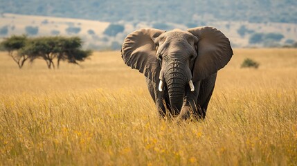 Obraz premium African Elephant in Golden Savanna. Majestic Wildlife.