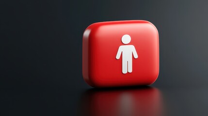 Red button white male icon, a symbol of digital access, user interface element and activation