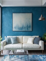 Teal Wall Living Room Modern Sofa Decor