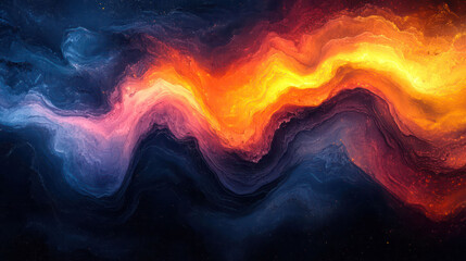 Dark blue orange red grainy texture background abstract vibrant color wave shape black backdrop noisy wide banner header design 