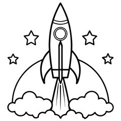 Rocket Launch Line Art Vector Illustration