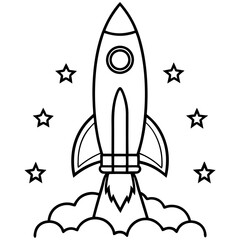 Rocket Launch Line Art Vector Illustration