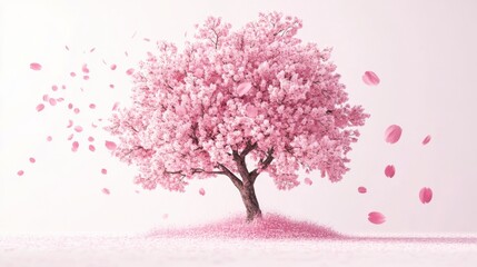 Fototapeta premium Pink Cherry Blossom Tree in Gentle Breeze, Springtime Serenity