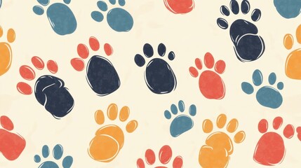Colorful Animal Paw Prints Repeating Pattern Background Design