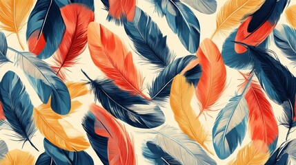 Colorful Feathers Seamless Pattern Design