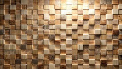 A Textured Wall of Varied Wooden Cubes Illuminated by a Soft Light