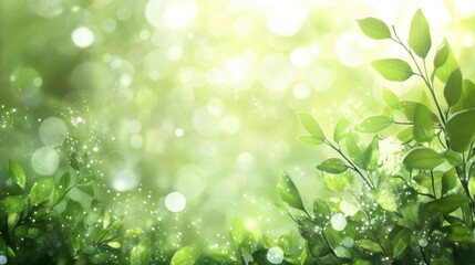 Naklejka premium Sparkling Green Leaves in Magical Forest Sunlight