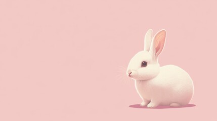 Cute White Bunny on Pink Background - Minimalist Pet Design
