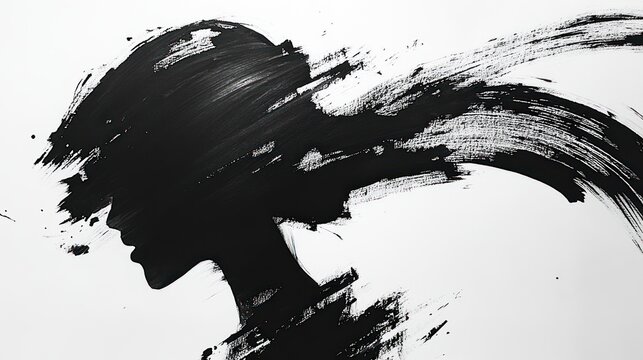 Abstract silhouette of a woman with flowing brush strokes conveying emotion.