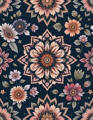 Elegant Mandala Floral Pattern Design With Peach Tones