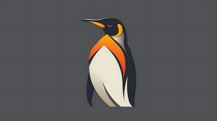 Fototapeta premium Majestic king penguin illustration, stylized design, elegant pose, isolated on gray background.