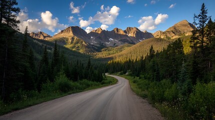 Naklejka premium Majestic Mountain Road Winding Through a Lush Forest in Colorado