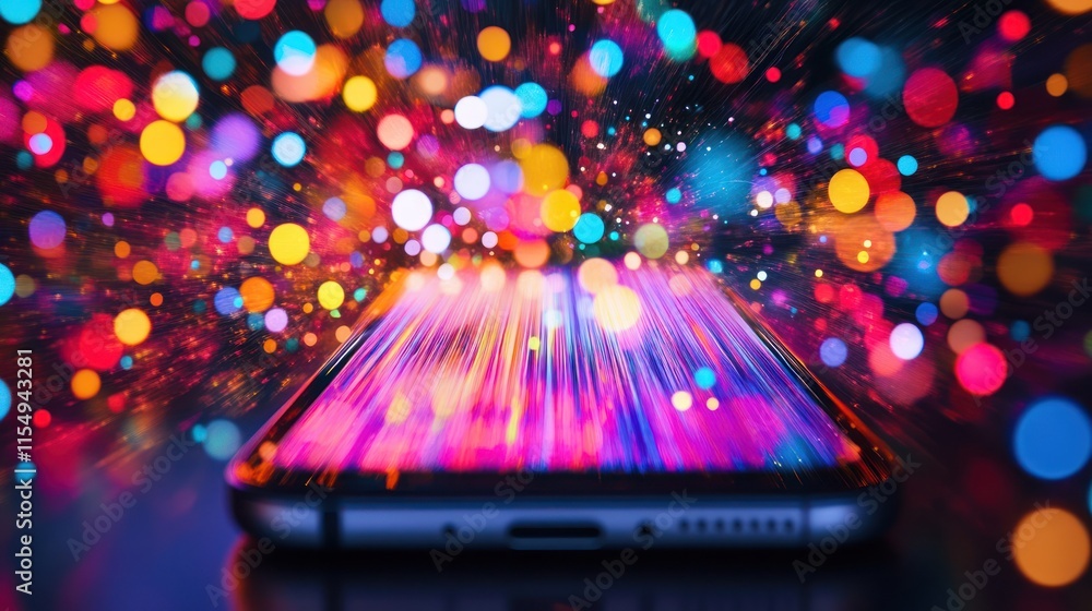 Poster vibrant and colorful explosion on smartphone, creating impression and creativity setting