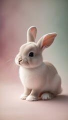 Obraz premium Healthy Lovely bunny easter fluffy white rabbit, cute baby rabbit against soft pastel background. Copy space for text. Symbol of easter festival animal