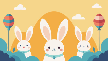 Obraz premium Bunny illustration with balloons and clouds