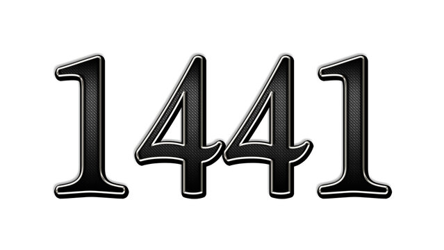 black metal 3d design of number 1441 on white background.
