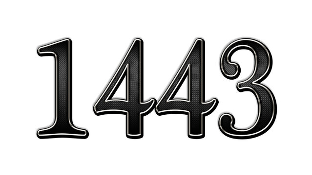 black metal 3d design of number 1443 on white background.
