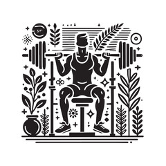 Vector a drawing of a man sitting on a barbell