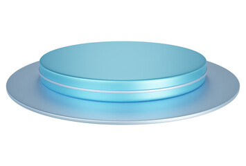 Baby blue pedestal display platform with tiered modern podium stand. Empty Exhibition stage...