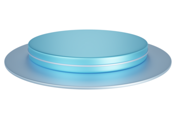 Baby blue pedestal display platform with tiered modern podium stand. Empty Exhibition stage background or empty product shelves.