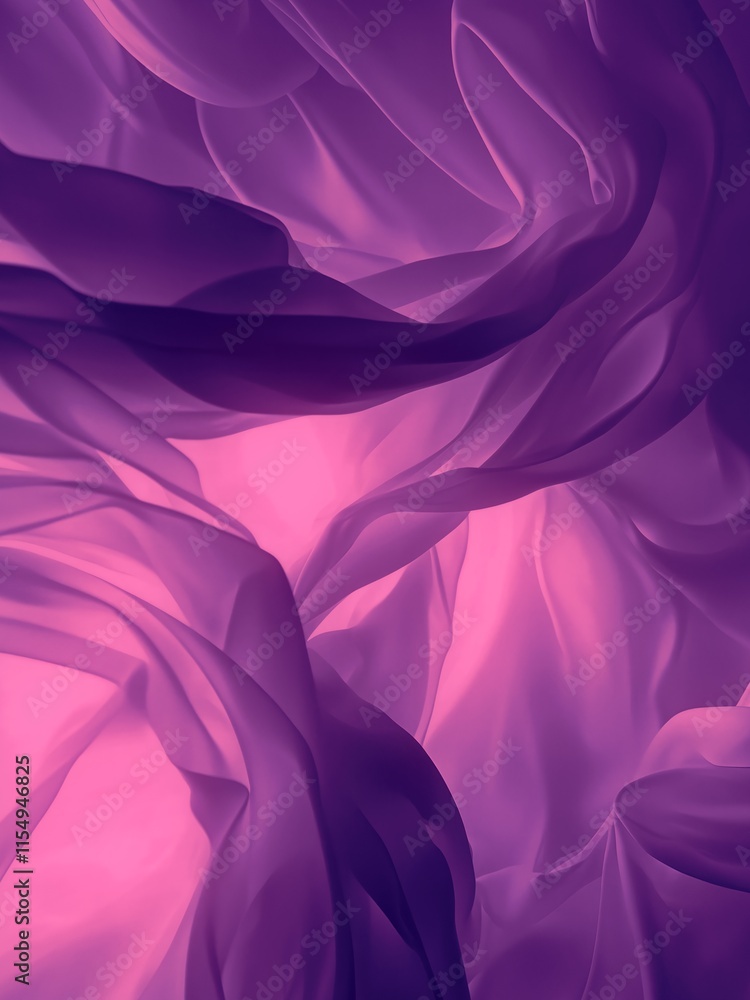 Fototapete Abstract composition of pink and purple translucent fabric waves that shimmer with light, creating soft curves and a sense of lightness. Light gradients and volume add sophistication and serenity