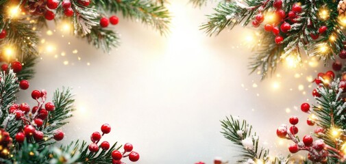 Festive Background with Pine Branches and Berries Creating a Winter Wonderland Atmosphere for Holiday Celebrations and Christmas Cheer