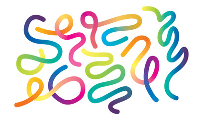 Abstract Gradient Lines Set. Wavy Color Shape Vector Graphic Design. Dynamic Geometric Pattern. Background with Color Waves. Illustration of Colorful Squiggle Rainbow Ribbons